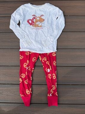Kids Red Pretzel-Print Two-Piece Pajama Set - Long Sleeve Top & Pants